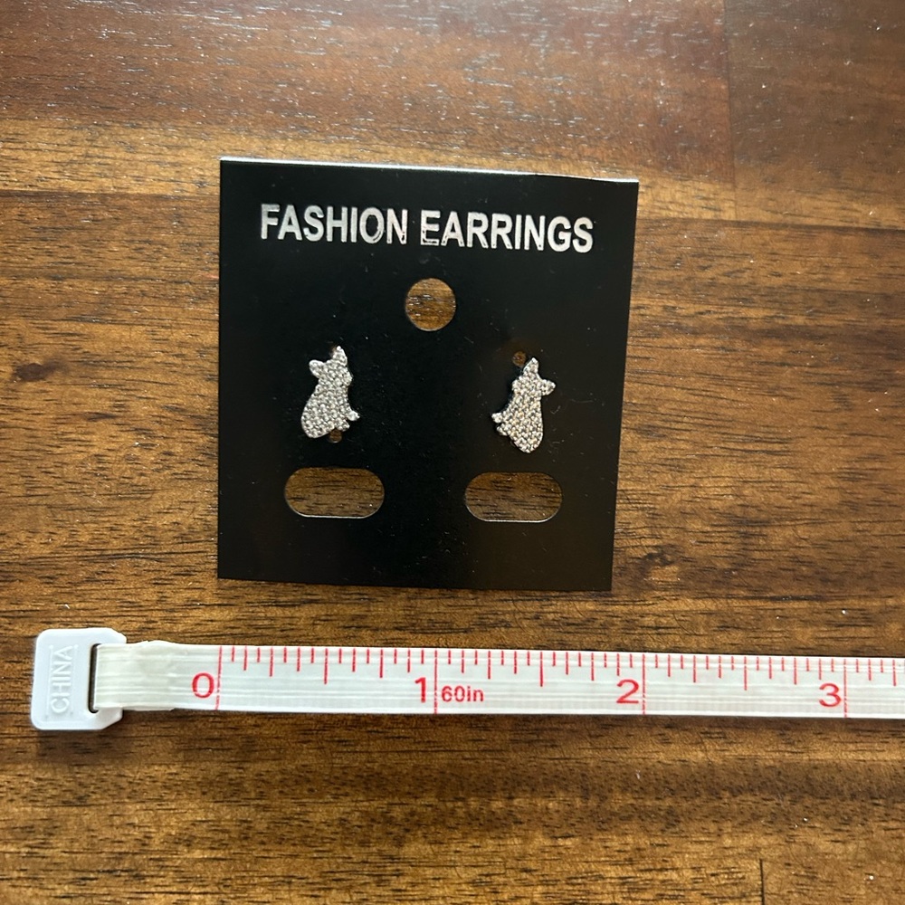 Silver Rhinestone sitting French Bulldog Stud Earrings - Silver